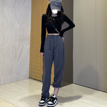 Grey Sports Pants Women Loose Buns Feet Spring Autumn Season New Broadlegs American High Street Hadron Casual Wear and Pants