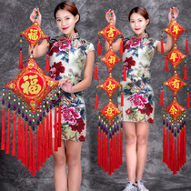 Chinese Jiefu word ethnic style pendant Hotel study living room decoration embroidery double-sided auspicious ruyi tassel beads