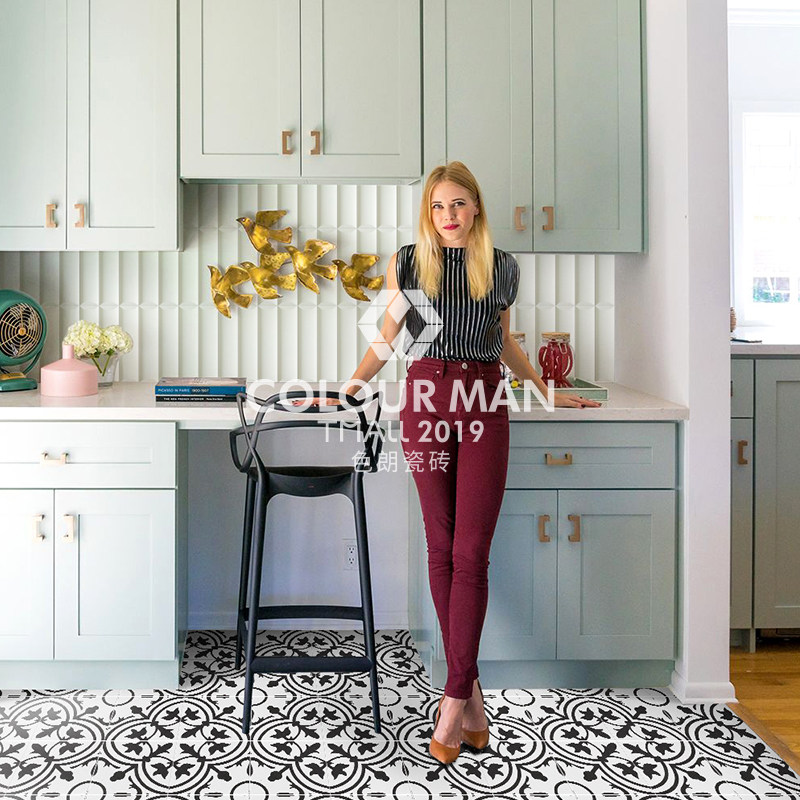 Selang Nordic geometric black and white small flower tile floor tile bathroom balcony wall tile restaurant kitchen tile 200x200