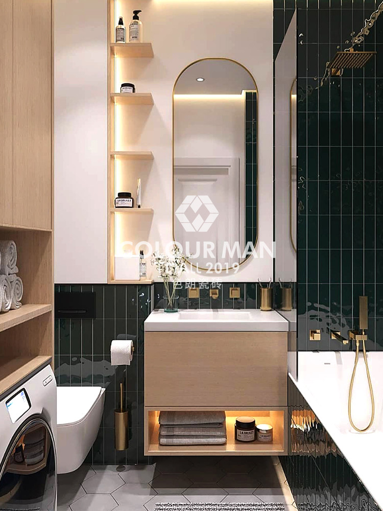 Selang Nordic ins corrugated long bread brick green kitchen bathroom wall brick retro dark green bathroom tile