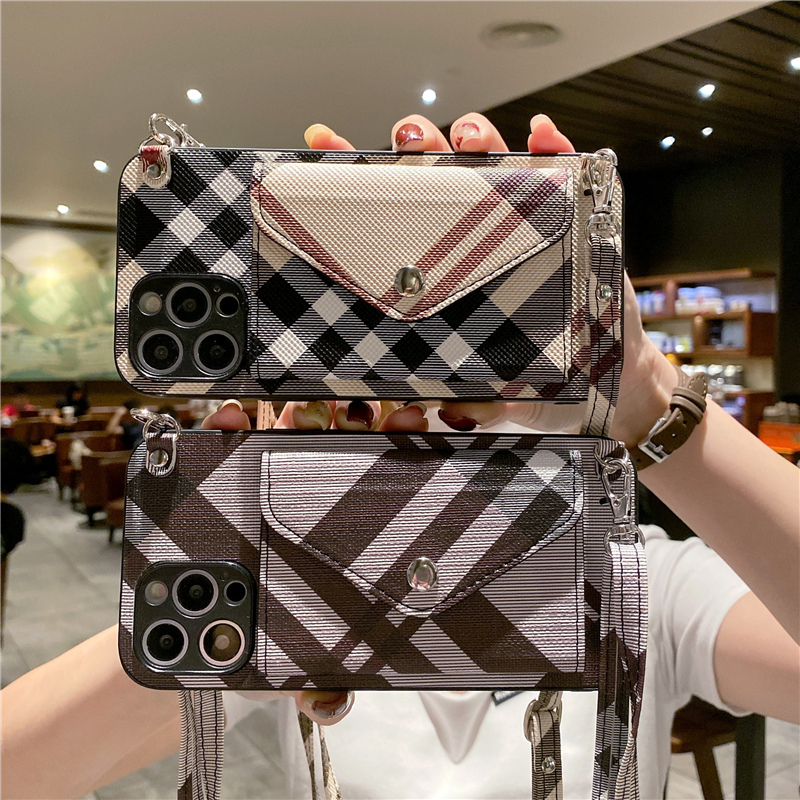British-Style Plaid Coin Purse Suitable for Apple 16 Pro Max Phone Case, iPhone 17 Pro Leather Case, 15 Pro Card Holder, Apple 12/11 Crossbody Strap, XS Strap, 13 Lanyard, Xr Stand, 16 Pro Anti-Drop
