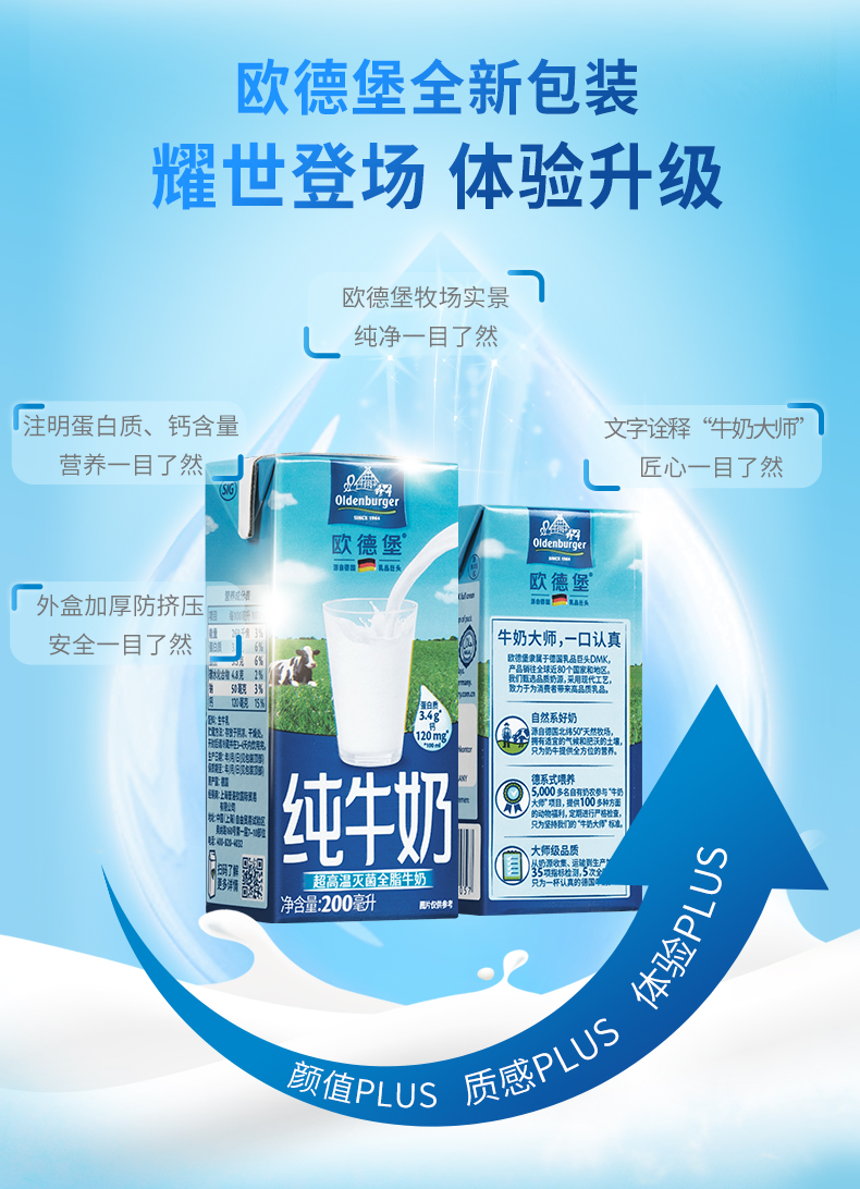 欧德堡德国全脂高钙纯牛奶200ml*24盒