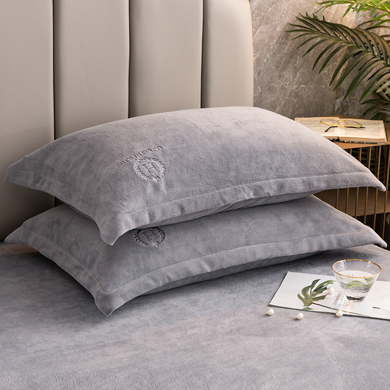 Pillowcase pair Fitted Single Milk Suede Pillow Headgear Fall Winter Thickening Warm Coral Suede Pillow Leather 48x74cm Ash