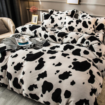 Milk suede four pieces of winter double face suede quilt cover black and white plush bed linen and suede coral suede male bed in three sets