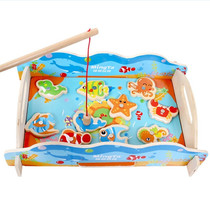 Mingta Wooden Magnetic Fishing Game 1-year-old 2-year-old Wooden Double-pole Ocean Fishing Pool Parent-child Desktop Educational Toy