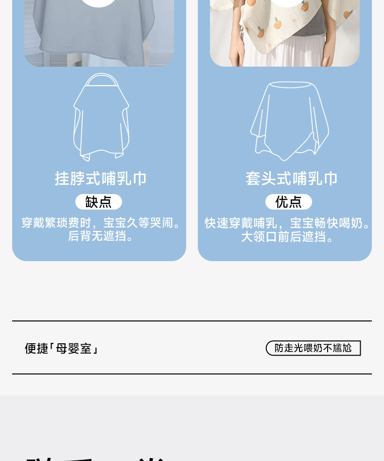 喂奶遮羞布纯棉哺乳巾外出遮挡喂奶神器防走光加大月子披肩遮挡衣 — 17