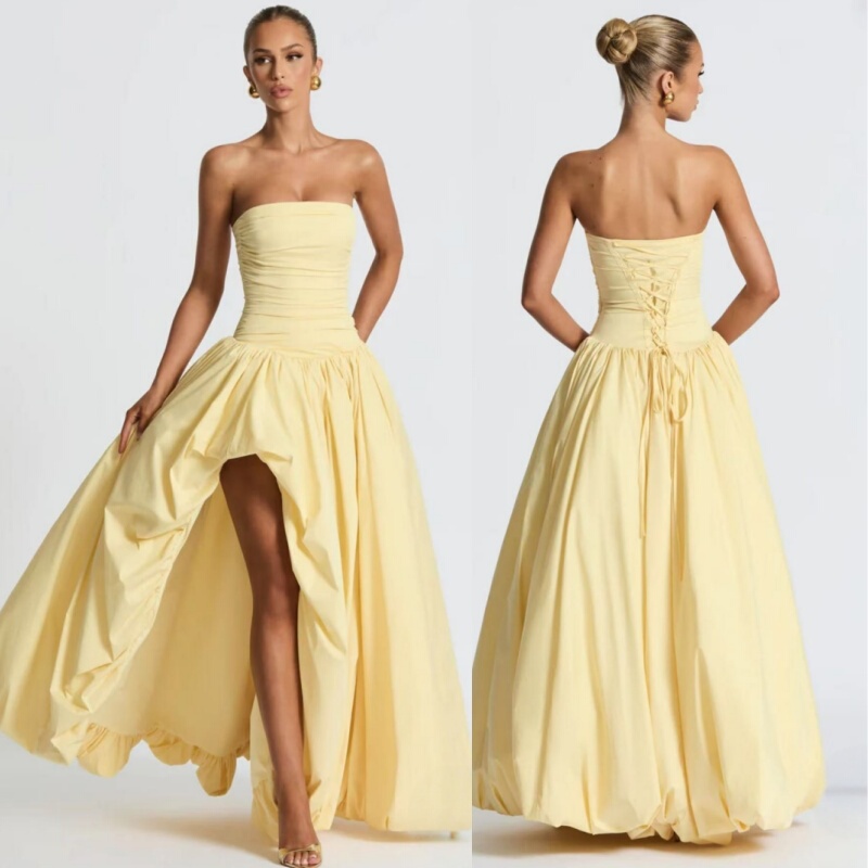 Sunset Mermaid Bay Babyboo French-Style Socialite Daughter Slit Bubble Skirt Waist-Cinching Princess Strapless Dress