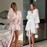 Laishan Starlight French high-end fairy skirt pure desire sweet ruffled sexy V-neck tie waist dress