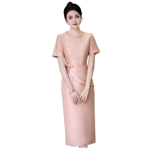 Pink wedding dress for mother-in-law evening dress for petite young mother noble and western-style wedding dress can be worn in high-end daily life