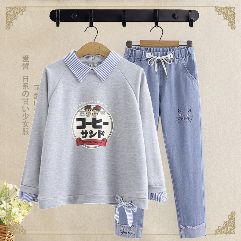 Middle school students spring and autumn women's suit 20 new Korean version junior high school students college style loose girl casual two-piece set 15