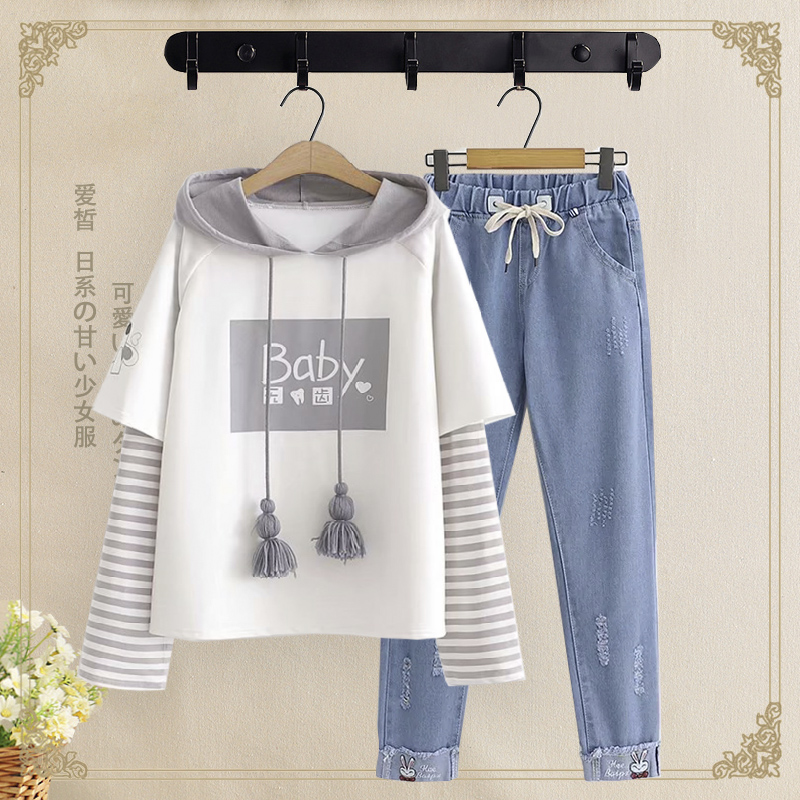 Junior high school students spring and autumn suit female Korean version student casual two-piece 15-year-old loose college style sports girl's clothing