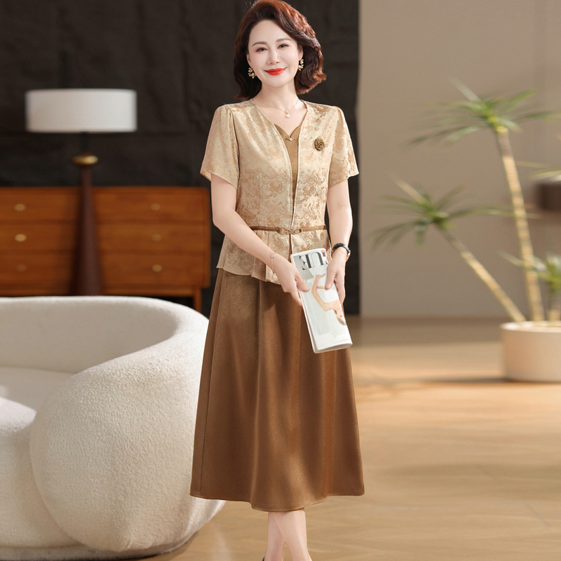 Mother's Day Stylish Summer Dress for Moms, New Style for Middle-Aged and Elderly Women, Summer Elegant and Luxurious Thin Dress