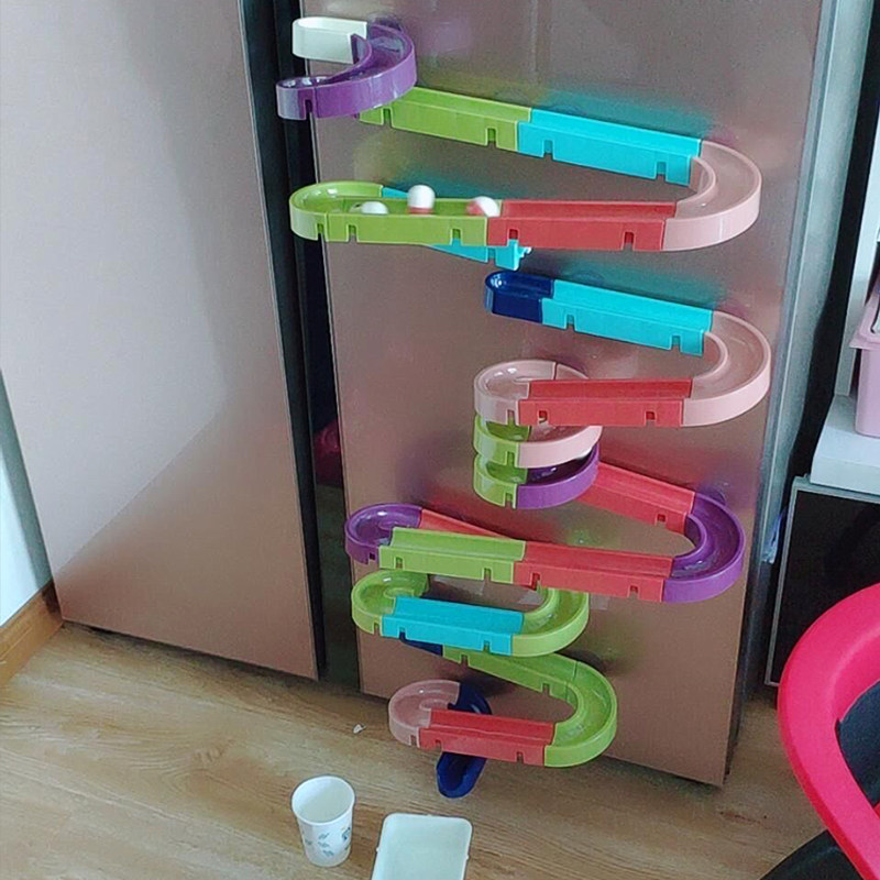 Children's bathroom educational toys boy ball ball track sliding slide large particles assembled building blocks wall baby playing in water