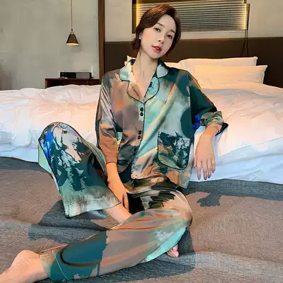 Pajamas female summer ice silk thin short sleeve home clothing 2021 New Korean Lady Spring Autumn Silk suit