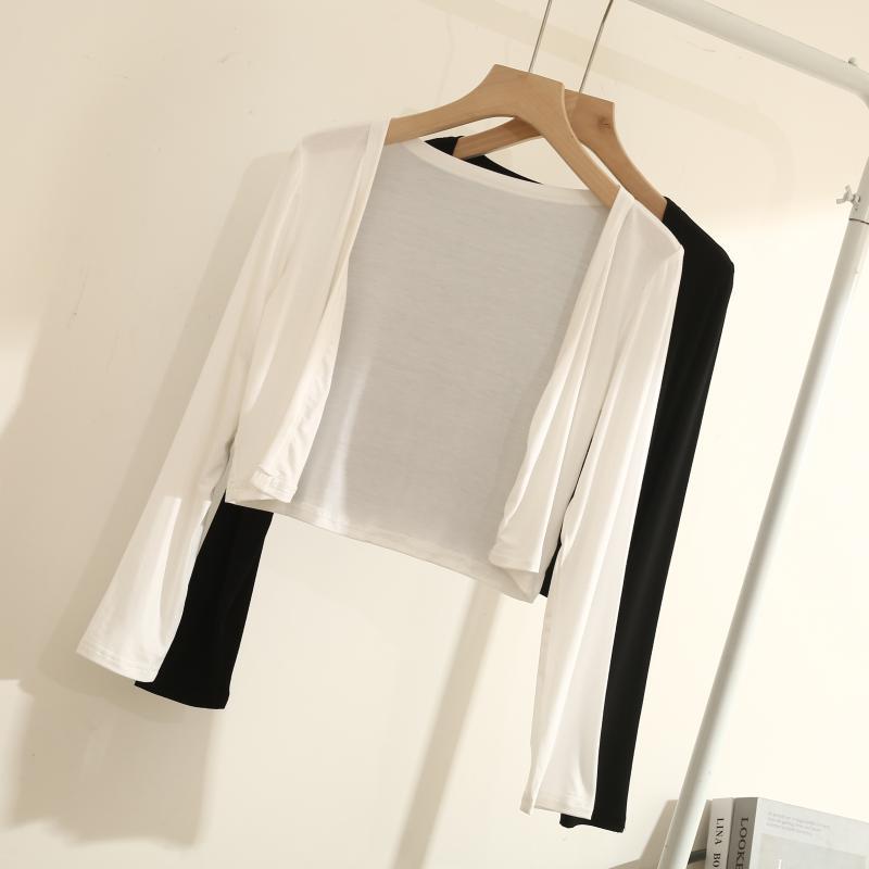 2024 New Modal Cotton Long-Sleeve Short Air-Conditioning Cardigan Thin Jacket Sun Protection Shawl Women's Sleeveless Top