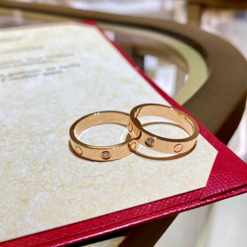 Card Love Ring for Men and Women, 18K Rose Gold Single Diamond Classic High-End Non-Fading Couple Wedding Matching Rings