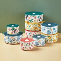 Ceramic Microwave Oven Lunchbox Portable Cutlery Students Refreshing Bowl Soup Bowl With Lid Seal Office Workers