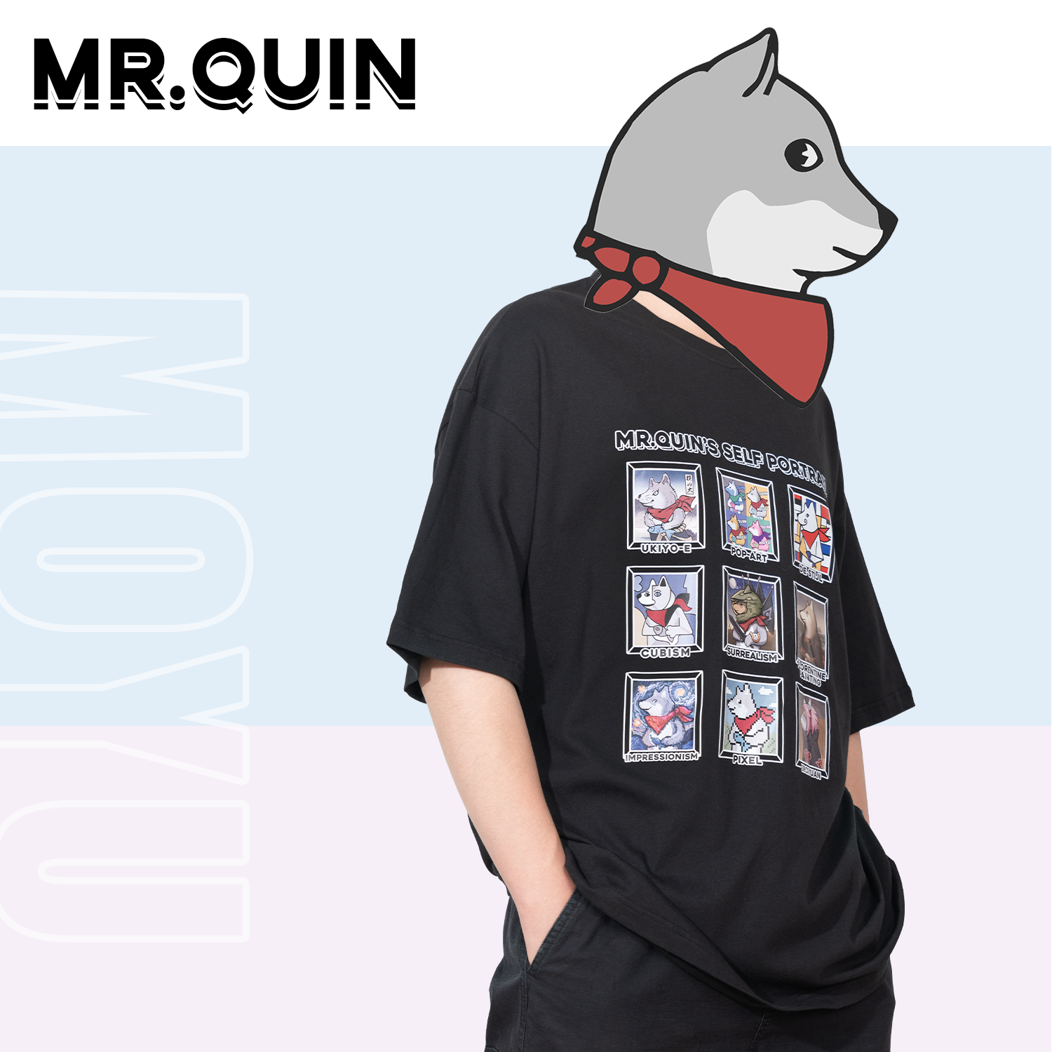 Fishing prohibited MRQUIN official summer short-sleeved T-shirt cartoon casual original male and female couple large size students