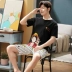 Cộng với phân bón XL nam ngắn tay bộ đồ ngủ cotton mùa hè mỏng phần thanh thiếu niên, trung niên người đàn ông béo 200 pound 300 pound Set Bộ đồ