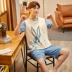 Cộng với phân bón XL nam ngắn tay bộ đồ ngủ cotton mùa hè mỏng phần thanh thiếu niên, trung niên người đàn ông béo 200 pound 300 pound Set Bộ đồ