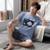 Cộng với phân bón XL nam ngắn tay bộ đồ ngủ cotton mùa hè mỏng phần thanh thiếu niên, trung niên người đàn ông béo 200 pound 300 pound Set Bộ đồ