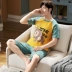 Cộng với phân bón XL nam ngắn tay bộ đồ ngủ cotton mùa hè mỏng phần thanh thiếu niên, trung niên người đàn ông béo 200 pound 300 pound Set Bộ đồ