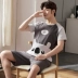Cộng với phân bón XL nam ngắn tay bộ đồ ngủ cotton mùa hè mỏng phần thanh thiếu niên, trung niên người đàn ông béo 200 pound 300 pound Set Bộ đồ