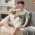 Cộng với phân bón XL nam ngắn tay bộ đồ ngủ cotton mùa hè mỏng phần thanh thiếu niên, trung niên người đàn ông béo 200 pound 300 pound Set Bộ đồ