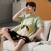 Cộng với phân bón XL nam ngắn tay bộ đồ ngủ cotton mùa hè mỏng phần thanh thiếu niên, trung niên người đàn ông béo 200 pound 300 pound Set Bộ đồ