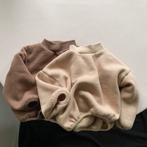 Childrens weavewear sweatshirt winter warm cover head Han version plus velvet clothing 2021 male and female children baby blouses fashion clothes