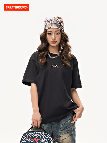 SprayGround鲨鱼嘴小标印花短袖t恤男女基础款宽松半袖体恤上衣夏