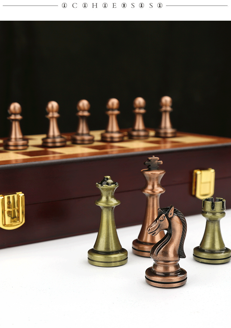 Шахматы 金属国际象棋套装折叠棋盘初学者成人儿童大号古铜色棋送礼摆件