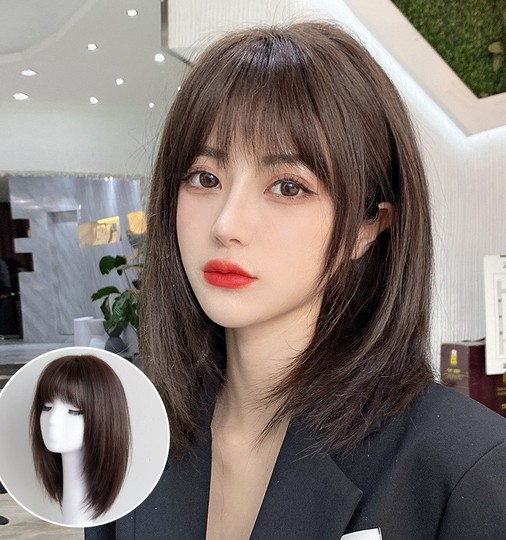 Женский парик, моделирующий лицо, омолаживающий, модный, из натуральных волос, с челкой, в стиле Синь Чжилей, длинный прямой парик.