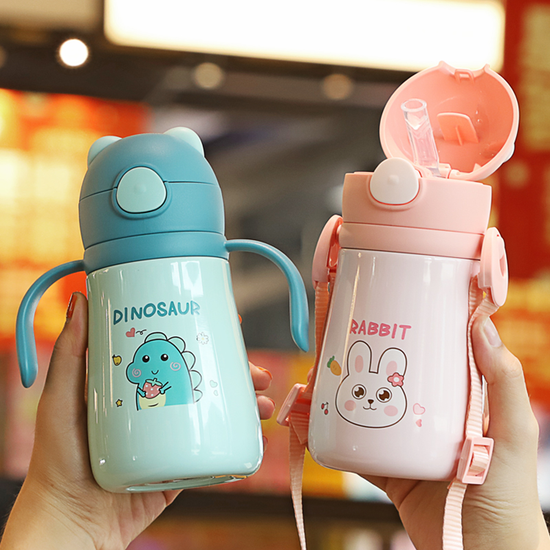 Children's insulated cup 316 food grade stainless steel baby water glass with straw dual-use school drinking cup infant anti-choking