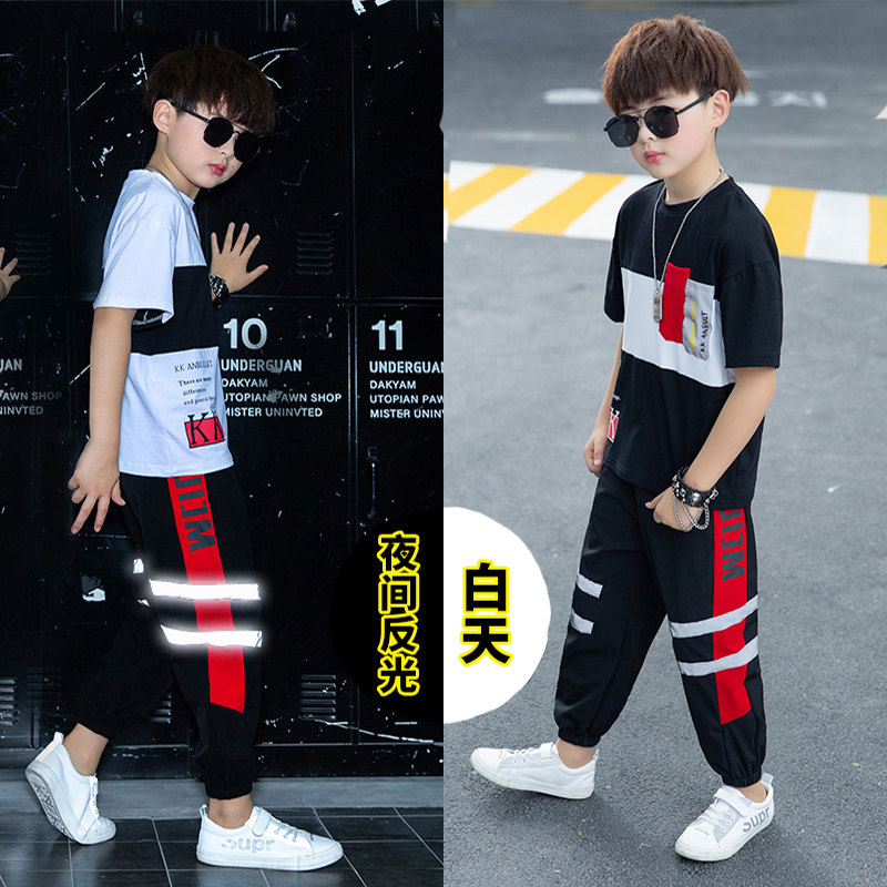 Children's clothing Boys ' trousers suit Summer clothes Big boy boys handsome sports reflective T-shirt luminous 9 short-sleeved 11-year-old