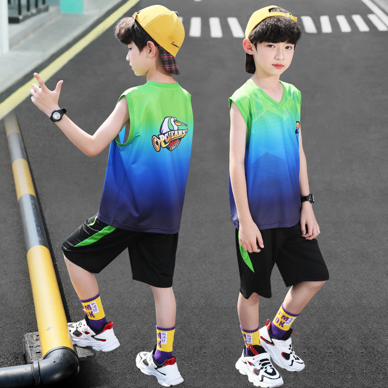 Boy speed dry jersey suit kid sleeveless vest shorts 2021 new big child sports basketball suits summer load