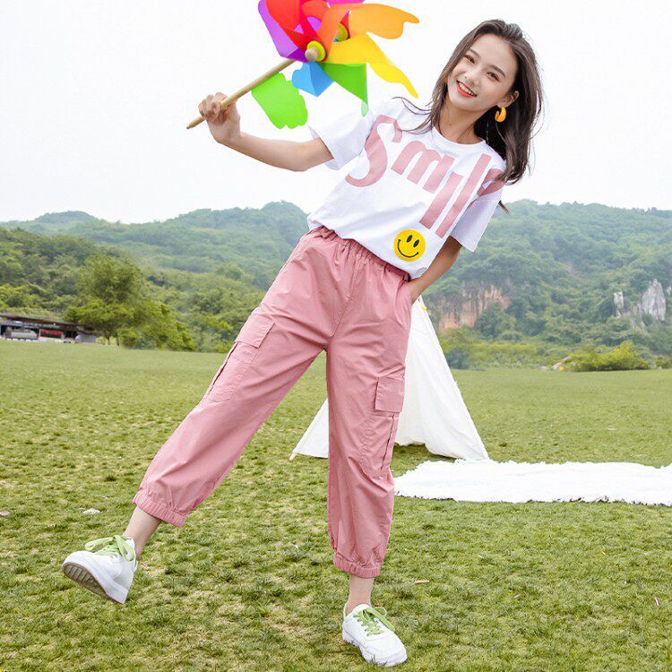 Girls Summer Dress Net Red Set 2021 New Autumn Clothes Girls Foreign School Korean Edition Casual Middle Child Fashion Trend