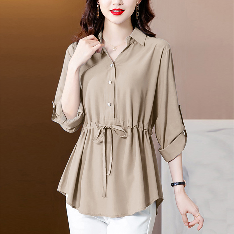 Middle-Aged Mother's Elegant Long-Sleeved Shirt for Women, Summer 2026 New Fashion, Loose and Stylish Chiffon Blouse Top