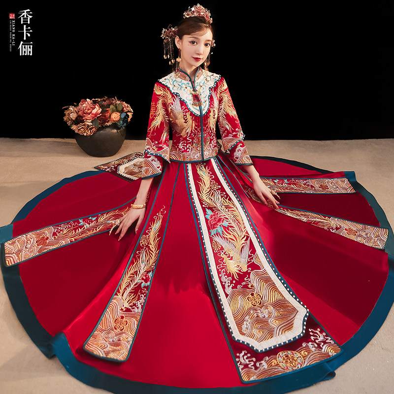 Show Wo Costume Bride marries Longfeng hanging wedding dress 2022 The new Chinese style gown is toast to the women's and the summer