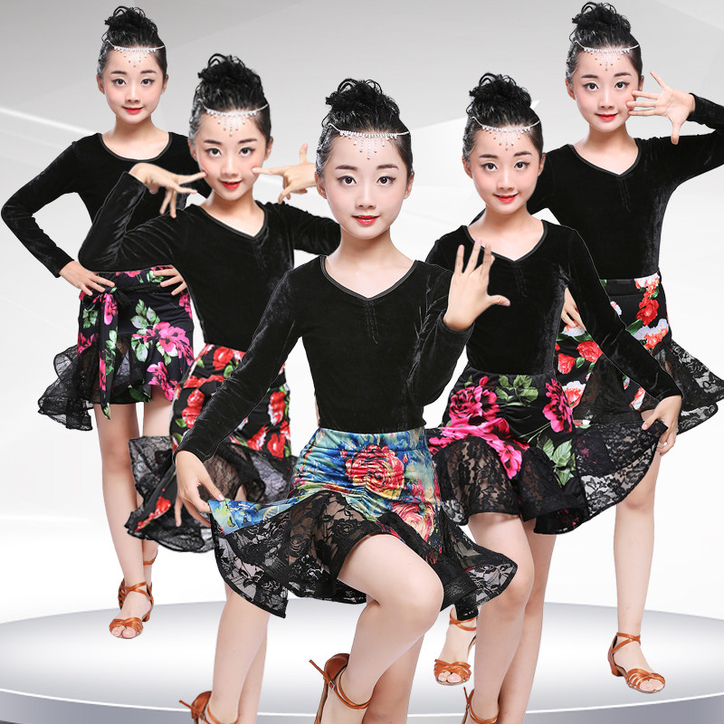Children's Latin dance skirts, children's professional dance clothes, girls' long-sleeved training clothes, performance competition regulations, performance clothes