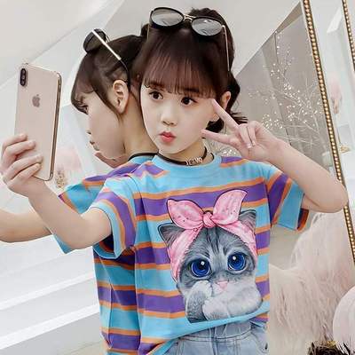 买一赠一夏装女童棉短袖T恤2021新款儿童短袖上衣中大童打底衫