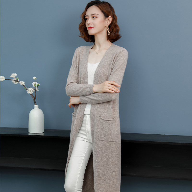 Mid-Length Over-The-Knee Sweater Coat for Women, Spring and Autumn Thin Loose Large Size Knitted Cardigan, Outerwear for Slip Dress
