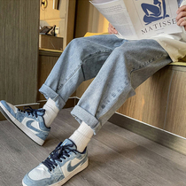 High Waist Jeans Woman Straight Barrel Loose Chic Port Taste Pants Chains Raw Juku Slim 100 Hitch Old Daddy Pants