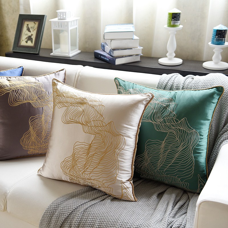 New Chinese-style embroidery pillow light luxury model room sofa cushion cover bedroom headrest pillow large backrest living room square