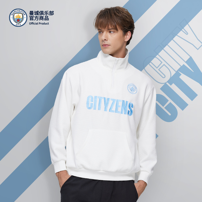 [Official Authentic Product] Manchester City Football Club |   Outdoor Sports Men's Casual Half-Zip Letter Sweatshirt