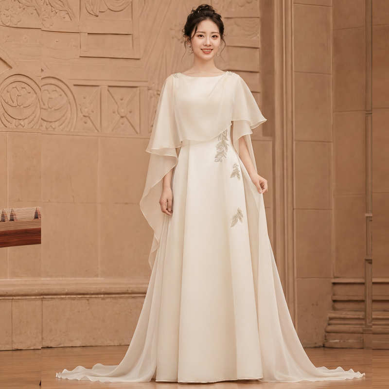 Guzheng Performance Dress for Women, New Chinese Style, Traditional Chinese Vocal Art Exam Solo Stage Performance Dress, Long Dress, Host Costume