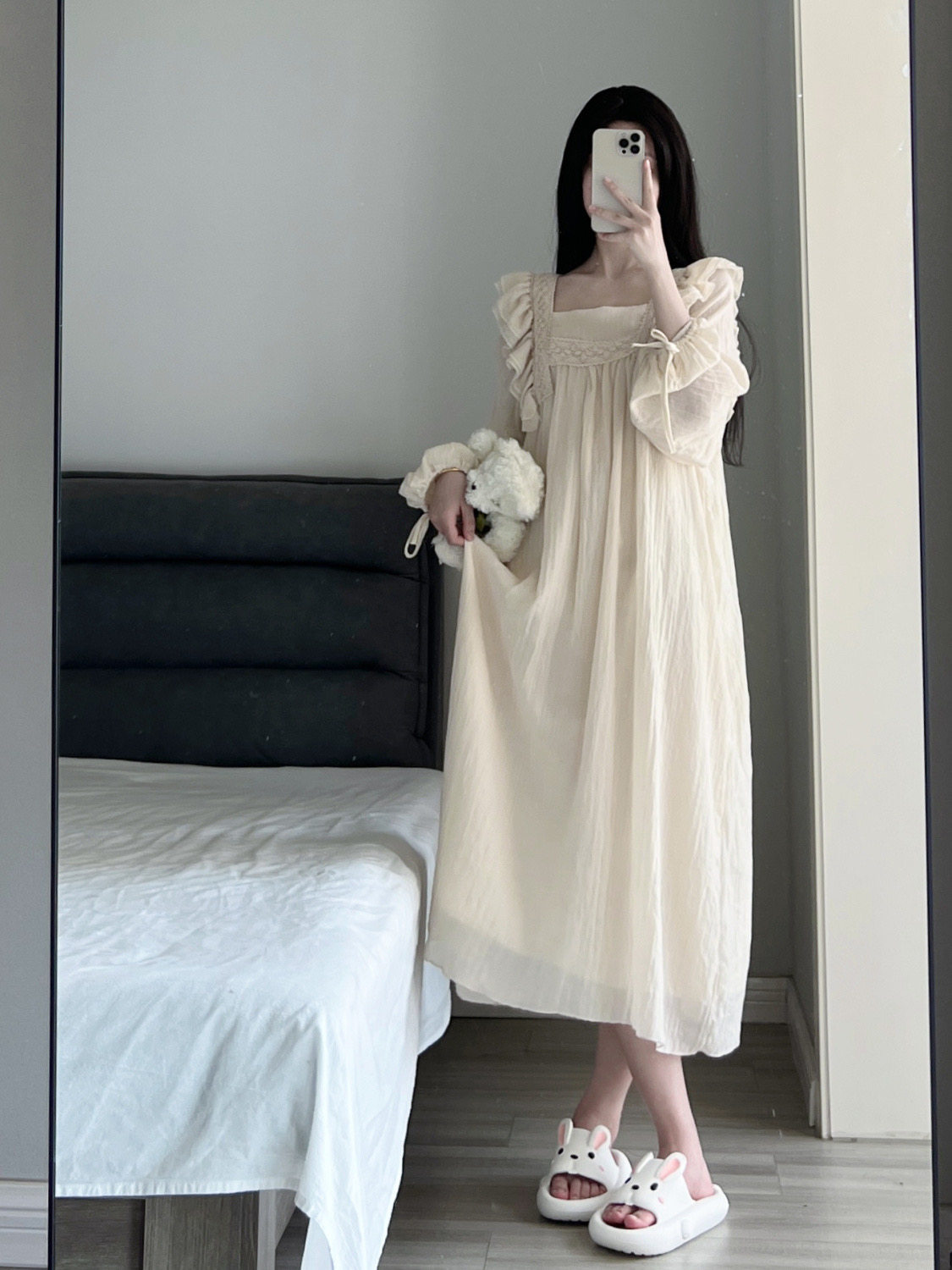 Осеннее марлевое тонкое платье, длинная юбка, пижама, средней длины 