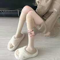 Korean Ensemble Pure Color Over Kneecap Stockings Socks Thigh Long Barrel Socks Autumn Winter Style Kneecap Splicing Brief Approx. Half Silo Socks Woman