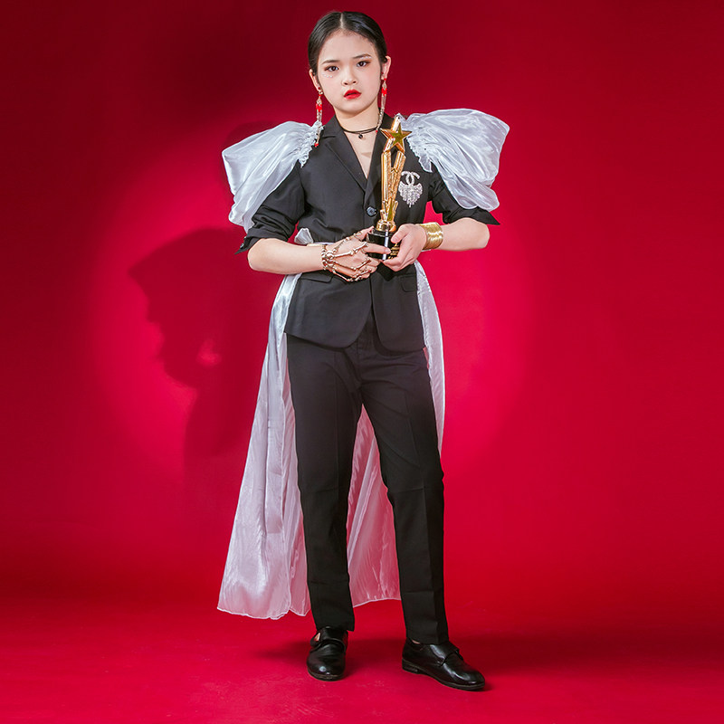 Rental Children Act Out 2022 New Handsome Black Tide Girl Suits Suit Model High-end Walking Show Gown-Taobao