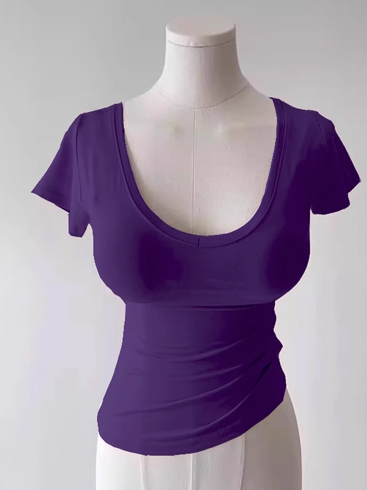 紧身低U领短袖t恤女夏季2025新款茶艺性感显身材直播纯欲正肩上衣